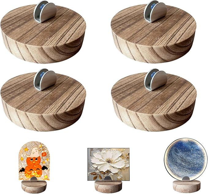 4 Pcs Premium Wood Adjustable Stained Glass Display Stands Tabletop Easels, Book Display Holder for Tile, Album, CD, Magazine, Postcard, Picture, Plate, Artworks, Phone, Tablet, Photos, Decor, Card (4, grey-round)