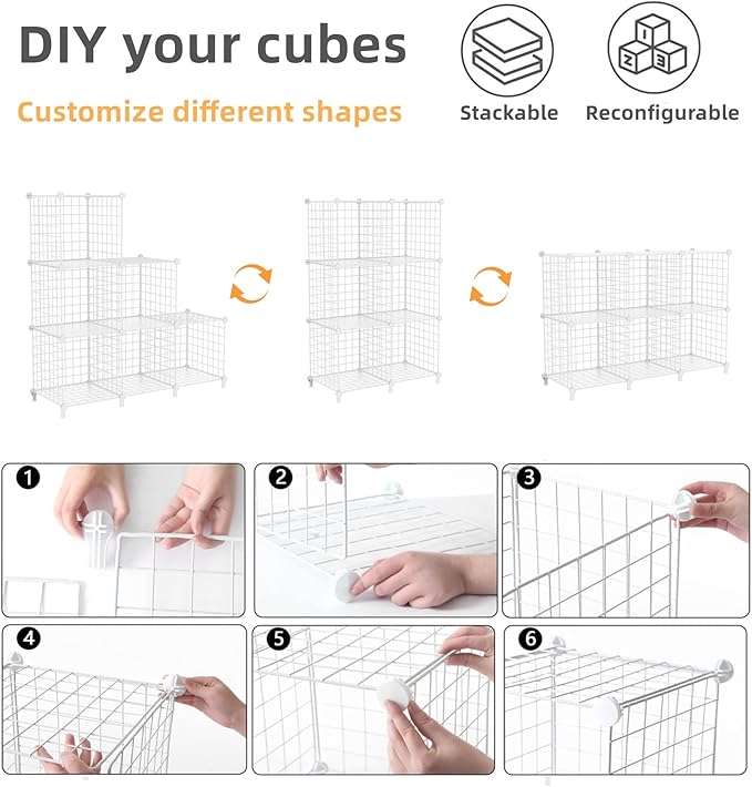 AWTATOS Wire Cube Storage Organizer, Closet Organizers and Storage, Metal 6 Cube Storage Shelves Bookshelf, Portable Closet C