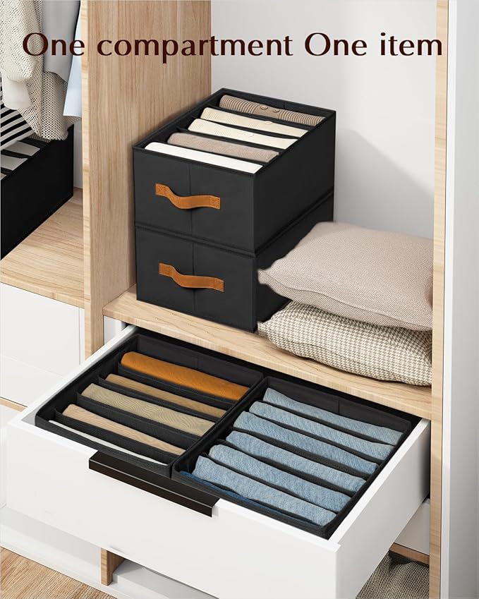Homsorout Clothes Organizers and Storage - 4/5/7 Grids Fabric Jeans Organizer with Handles, Foldable Closet Organizers Divide
