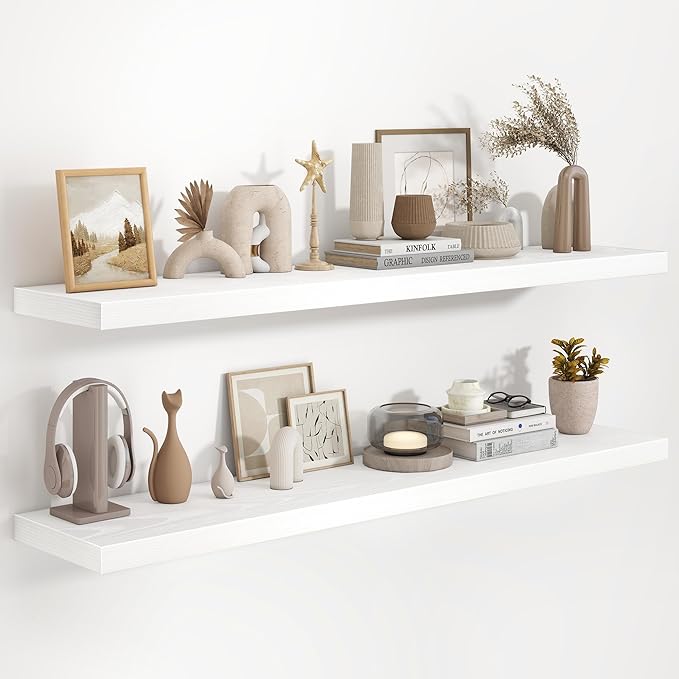 Fun Memories 55 Inch Floating Shelves in White, 9.3 Inch Deep Floating Shelf for Bathroom Living Room Kitchen, Rusitc Wall Mo