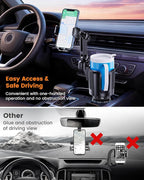 Cup Phone Holder for Car with Expandable Base, Upgraded 2 in 1 Hands Free Cellphone Holder Cupholder Car Mount, Stable Retrac