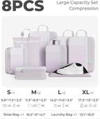 Percover Compression Packing Cubes 8-Piece Set, Packing Cubes Compression for Travel with Laundry Bag & Shoe Bag, Travel Orga