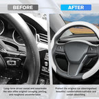 Car Nappa Leather Steering Wheel Cover, 15" Fashionable 5D Anti-Slip Vehicle Steering Wheel Protector, Breathable Auto Interi