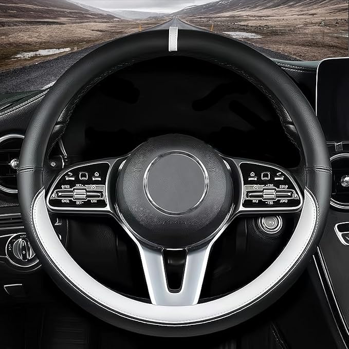 Custom fit for Maserati Car Steering Wheel Cover, Nappa Leather Non-Slip Steering Wheel Cover, Designed for Maserati Interior Accessories (White)
