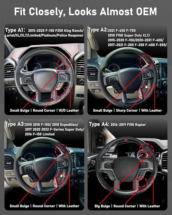 Belinous Leather Steering Wheel Cover Lace Up, Hand-Stitch on Wrap, Steering Wrap Compatible with Ford F-150 2015 2018/Expedition 2018/F-150 Limited 2016/F-Series Super Duty 2017 2020 2022 (W/O Mark)