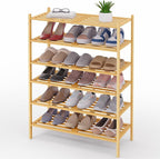Smiry Bamboo Shoe Rack 6-Tier, Stackable Wooden Shoe Organizer for Entryway & Closet, Free Standing Wood Shoe Storage Shelf f
