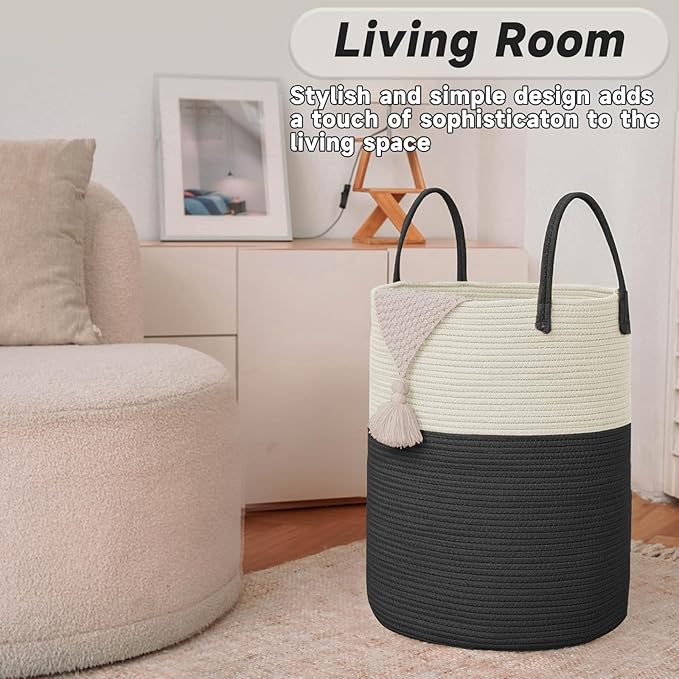 JMvicyroam Large Woven Laundry Basket Hamper,80L Cotton Rope Storage Bin for Blankets,Toys and Clothes,Decorative Tall Nurser