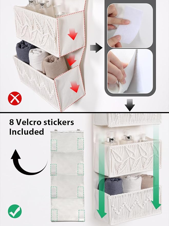 Macrame Over the Door Organizer Boho Decor Nursery Storage, Leaf Weaving Closet Organizers and Storage，with 4 Hanging Pockets
