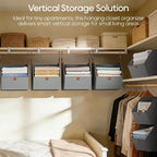 Homsorout Collapsible Hanging Closet Organizer - 3 Tier Closet Shelves Storage System with Hooks, Fabric Hanging Storage Bins