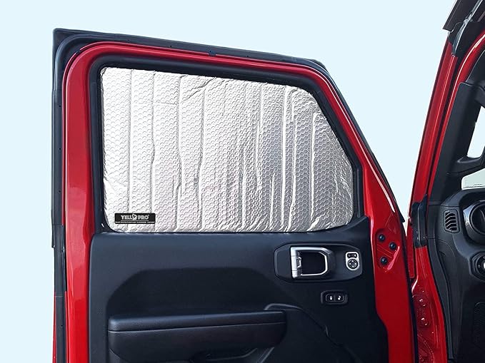 YelloPro Side Window Front Seat Reflective Sunshade Custom Fit for 2018 2019 2020 2021 2022 2023 2024 2025 2026 Jeep Wrangler, Unlimited JL, Sport, Sport S, Sahara, Rubicon 2 Door 4Dr (2pcs)