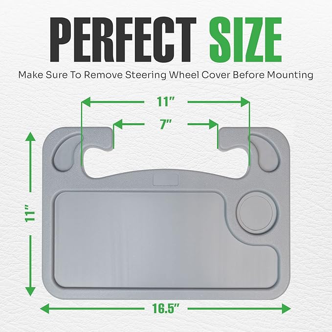 lebogner Steering Wheel Tray, Car Tray for Eating, Hook On Steering Wheel Desk for Food, Laptop and Car Accessories, Car Road Trip Must Haves Gadgets Car Table (Grey)