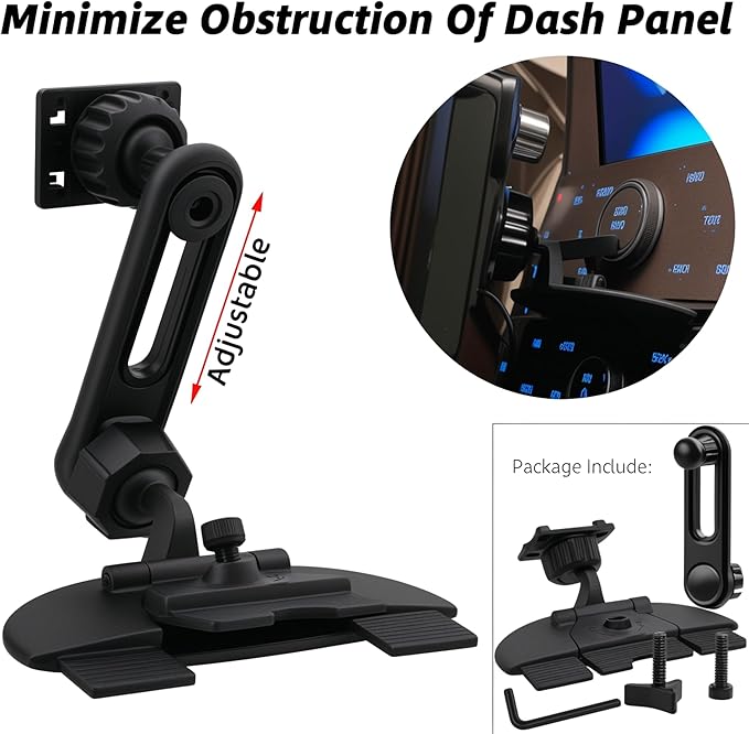 CD Slot Mount for Carplay Screen - 17mm Ball for Garmin Nuvi GPS Cell Phone in-Car 4"-11" Monitor Android Auto Tablet CD Mount Holder [360° Rotation/Extension Arm Included] (4-Tab Bracket)