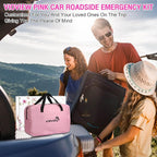 Roadside Emergency Car kit for Vehicles, with 4 in 1 Inflatable Car Vacuum Cleaner, Pink Jumper Cables, First Aid Kit, Tow Ro