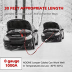 NOONE 0 Gauge 30FT Heavy Duty Jumper Cables for Car Battery, 1000A Quick Connect Automotive Booster Cables for SUVs & Trucks, Includes Carry Bag, Gloves & Goggles