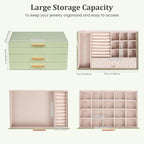 Dajasan Jewelry Box Organizer, 3-Tier Jewelry Storage with 2 Drawers, Large Jewelry Boxes for Women, PU Leather Surface with 