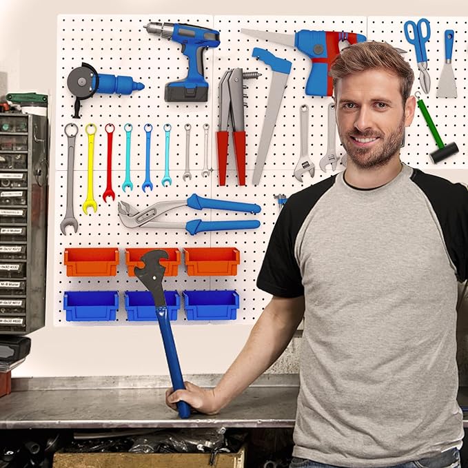 Peg Board, 4PCS Metal Pegboard Wall Organizer. Heavy Duty Pegboard, Peg Boards, Pegboard for Walls, White Pegboard for Garage