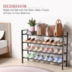 Bumusty 4-Tier Expandable Shoe Rack for Closet, 18“-33” Adjustable Shoe Rack for Small Space, Small Shoe Organizer for Front 