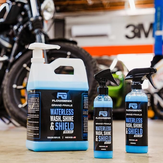 Flowgenix™ Waterless Car Wash Spray - Grand Finale - Motorcycle Cleaner & Car Wax Polish (8 oz) - Ceramic Coating - Incl. 2 M