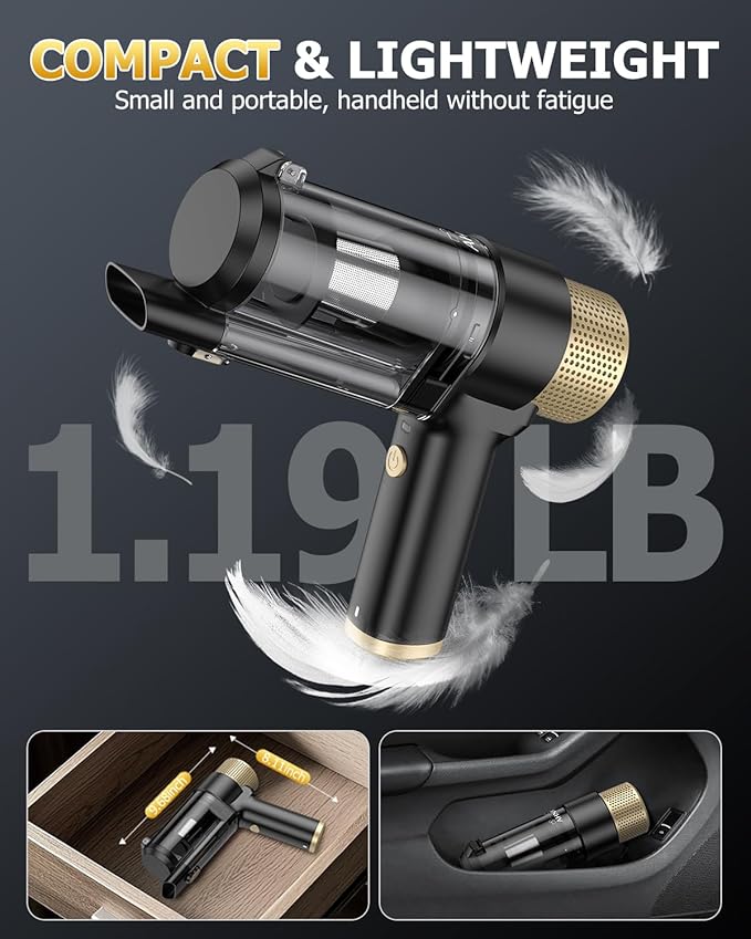 AHNR Handheld Car Vacuum Cleaner Cordless with 16000PA Powerful Suction, 4-in-1 Portable Mini Vacuum Cleaner & Air Duster wit