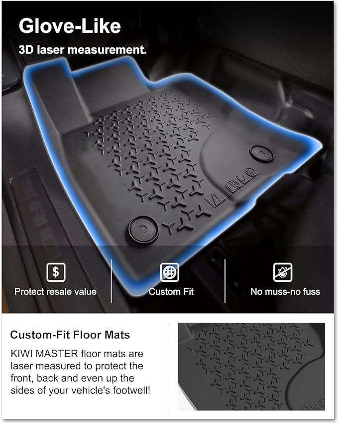 KIWI MASTER Floor Mats for 2021-2026 Ford Bronco Sport, OEM Replacement MP1Z-7813300-AA, Custom Fit All Weather Car Mats, Heavy Duty TPE Floor Liners, Front & Rear 2 Row, Black