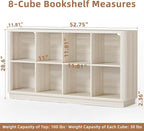 Joaxswe 8 Cube Storage Bookcase, 52" Long Horizontal Book Shelf w/Curved Edge, Wood Low 2-Tier Cubby Console Bookshelf with B