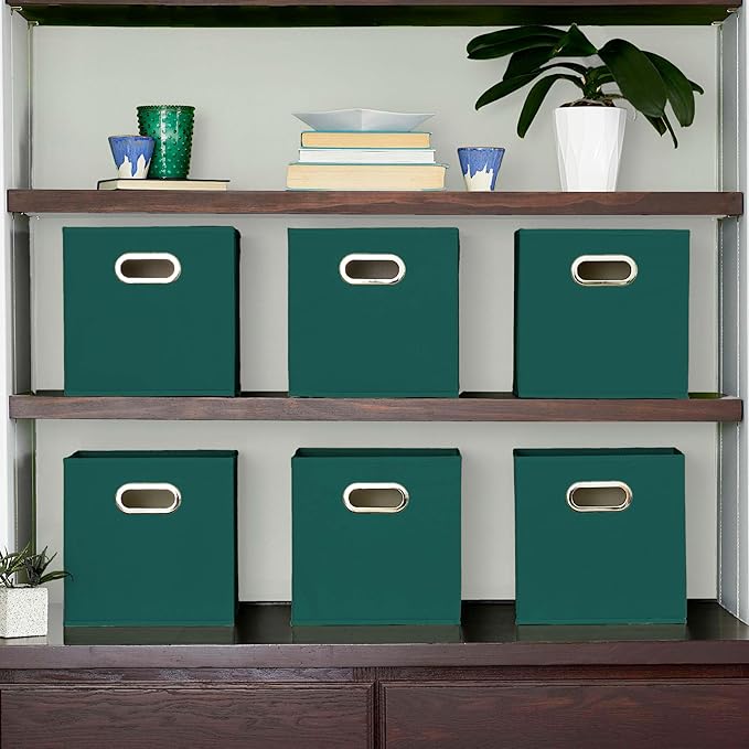 Household Essentials Foldable Fabric Storage Cubes 6-Pack – 11x11x11 Stackable Non-Woven Bins with Chipboard Sides & Grommet 