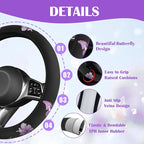 CAR PASS Butterfly Steering Wheel Cover and Waterproof Car Floor Mats,Purple Car Mats 14.5-15inch Steering Wheel Covers Unive
