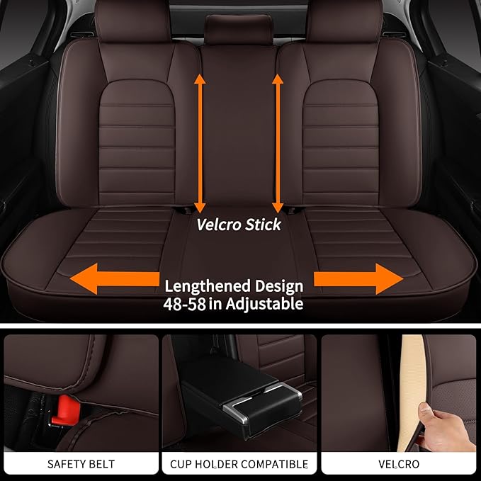 Brown Car Seat Covers Full Set, Universal Faux Leather Seat Covers for Cars 5 Seats, Waterproof Leather Car Seat Covers, Comf