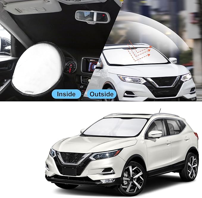 TINGLU Sun Shade for Nissan Rogue Sport 2017-2024(Not for Rogue) Accessories Windshield Sun Shade Window Shade UV Rays Protection Sun Visor Cover with Steering Wheel Sunshade Storage Bag