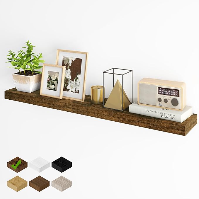 Fun Memories Floating Shelves for Wall, 48Inch Long Floating Shelves Set of 1, Hanging Shelf with Invisible Brackets, Wood Sh
