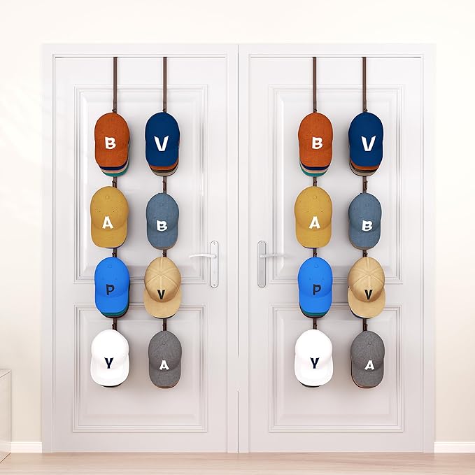 HapiRm Over Door Hat Rack - 4 Packs Metal Hanging Hat Organizer with 16 Hooks Design, Baseball Cap Hanger Organizer Storage H