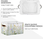 xigua Vintage Colorful Herbs Wild Flowers Floral Storage Basket Collapsible Toy Storage Bins Waterproof Canvas Storage Basket