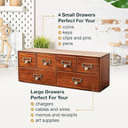 6-Drawer Vintage Desk Organizer Classic Brown Wood Storage Drawers for Tabletop - Slim Retro Style Desktop Organizing Cabinet