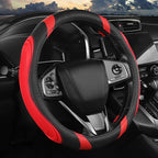 Concave Convex Massage Black Red Microfiber Leather Steering Wheel Cover, 14.5-15 Inch Non-Slip Breathable Microfiber Car Ste