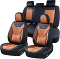 Coverado Car Seat Covers Full Set, Front Seat Covers with Lumbar Support and Back Seat Cover Waterproof Leather Automotive Se