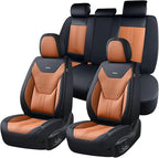 Coverado Car Seat Covers Full Set, Front Seat Covers with Lumbar Support and Back Seat Cover Waterproof Leather Automotive Se