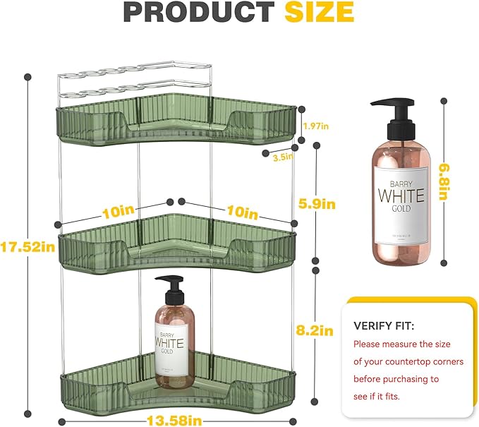 Asayuee 3-Tier Corner Bathroom Counter Organizer with Top Toothbrush Holders,Large Makeup Organizer Countertop with Brush Hol