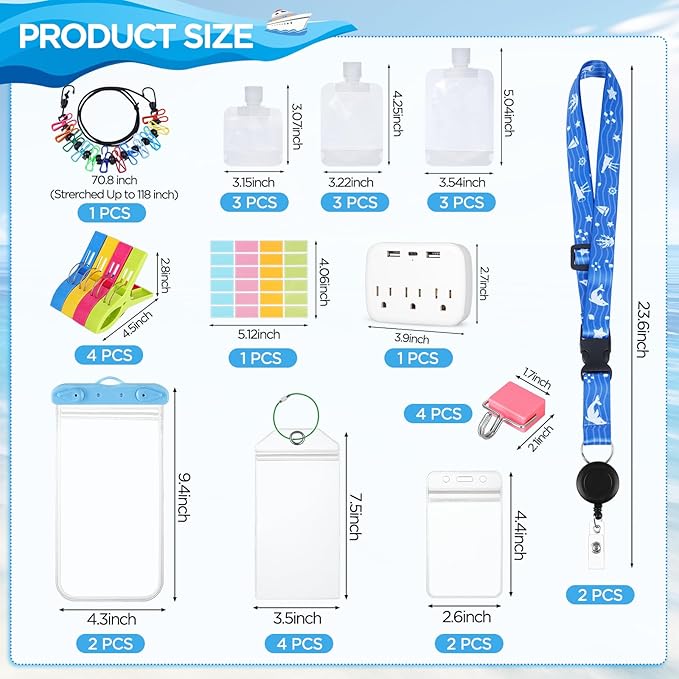 Carnival Cruise Ship Essentials 2026, Cruise Essentials Kit Include Non-Surge Power Strip, Magnetic Hooks, Cruise Lanyards, L