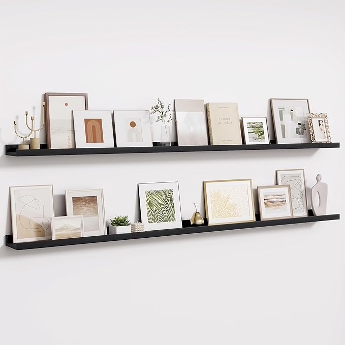 Fun Memories Long Wall Shelves Set of 2-72 Inch Floating Shelves for Wall - Picture Ledge Shelf with Lip for Storage - Wall -