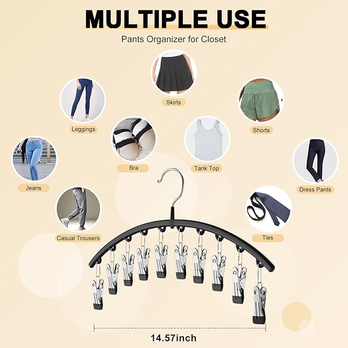 Legging Organizer for Closet, Metal Yoga Pants Hangers 4 Pack w/10 Clips Holds 40 Leggings, Space Saving Hanging Closet Organ