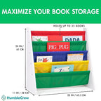 Humble Crew 4-Tier Kids Bookshelf, White Wood/Primary - Premium Book Shelf for Kids Rooms with Four Deep Pockets - Toddler Sl