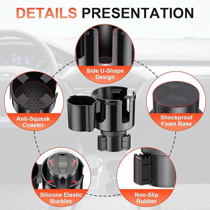 2-in-1 Car Cup Holder Expander, Upgraded Cup Adapter for Car with Offset Option,Phone Holder - Adjustable Base,Versatile Car 