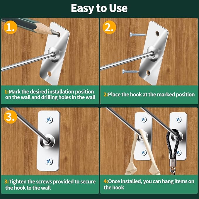 40 Pcs 10"/25CM Stainless Steel Wall Mounted Hooks with Protective Caps and Screws, Coat Bag Hat Utility Hook, Garage Tools S