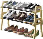 2-Tier Stackable Bamboo Shoe Rack, Free Standing Shoe Storage Organizer for Entryway, Closet, Doorway - Natural Wood Shoe She