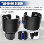 Car Double Cup Holder Extender, Multifunctional 2-in-1 Auto Drink Holder Insert with Adjustable Base, Portable Cup Holders Adapter, Universal Car Beverage Organizer for Bottle, Snack (Black)