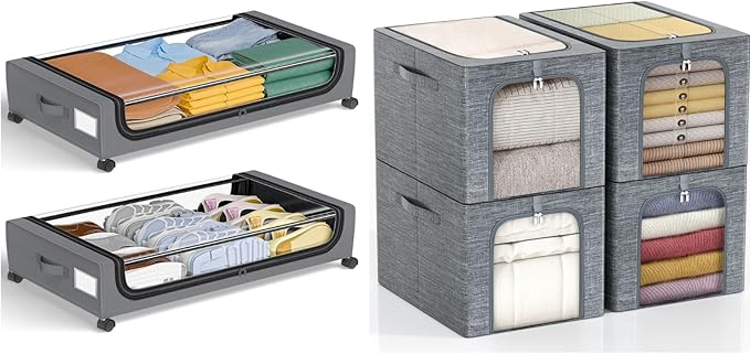 GoMaihe Under Bed Storage with Wheel & Clothing Storage Bin with Metal Frame