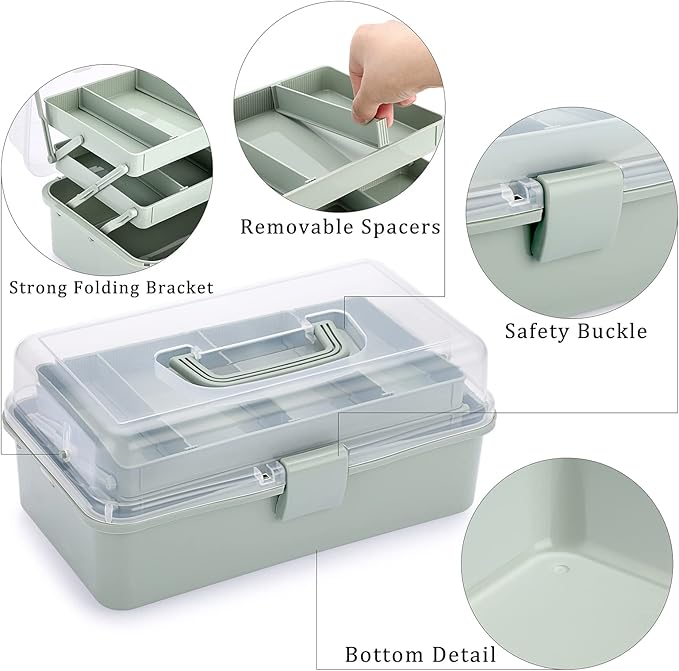 BTSKY 3-Layer Plastic Dividing Storage Box Craft Organizer and Storage with Adjustable Spacers Portable Handled Art Supply Or