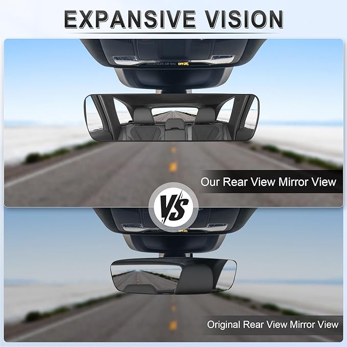 LivTee Anti Glare Rear View Mirror, Universal 9.5' (241mm) Wide Angle Panoramic Convex Rearview Mirror with Strong Suction Cup, Mounts on Windshield to Reduce Blind Spots for Cars SUV Trucks