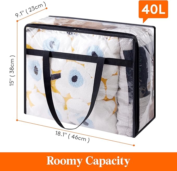 Lifewit Clear Clothes Storage Bags 4 Pack 40L and 4 Pack 90L, Plastic Blanket Storage Bags, Vinyl Foldable Moving Bags with Z
