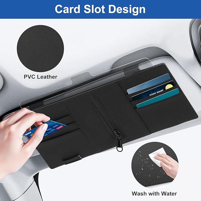 Linkstyle Car Sun Visor Extender: UV400 Anti-Glare Adjustable Sunshade with 6 Card Slots for Toll Cards Parking Permits, Universal Fit for Sedan SUV Truck